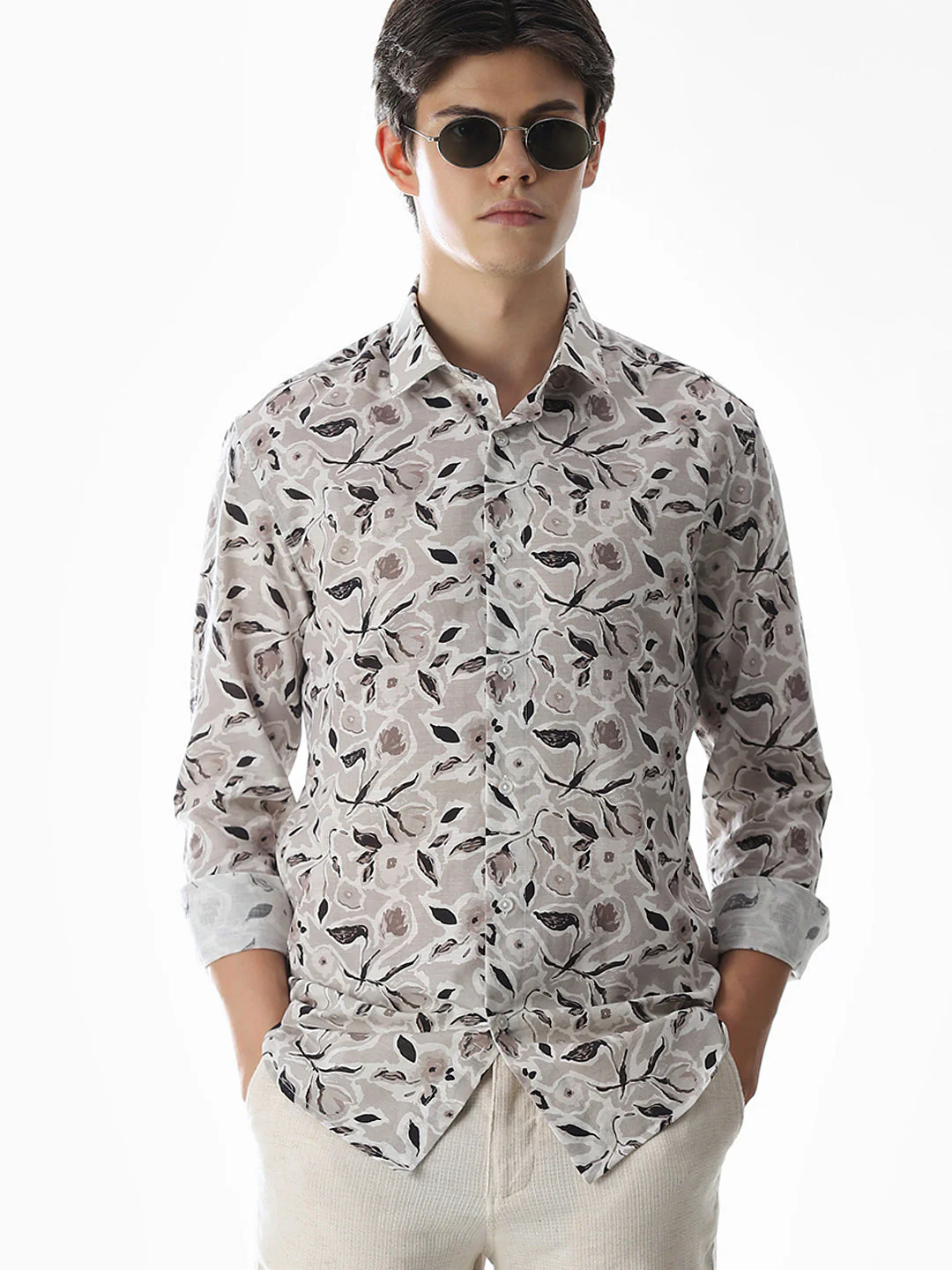 Beige Printed Cotton Shirt
