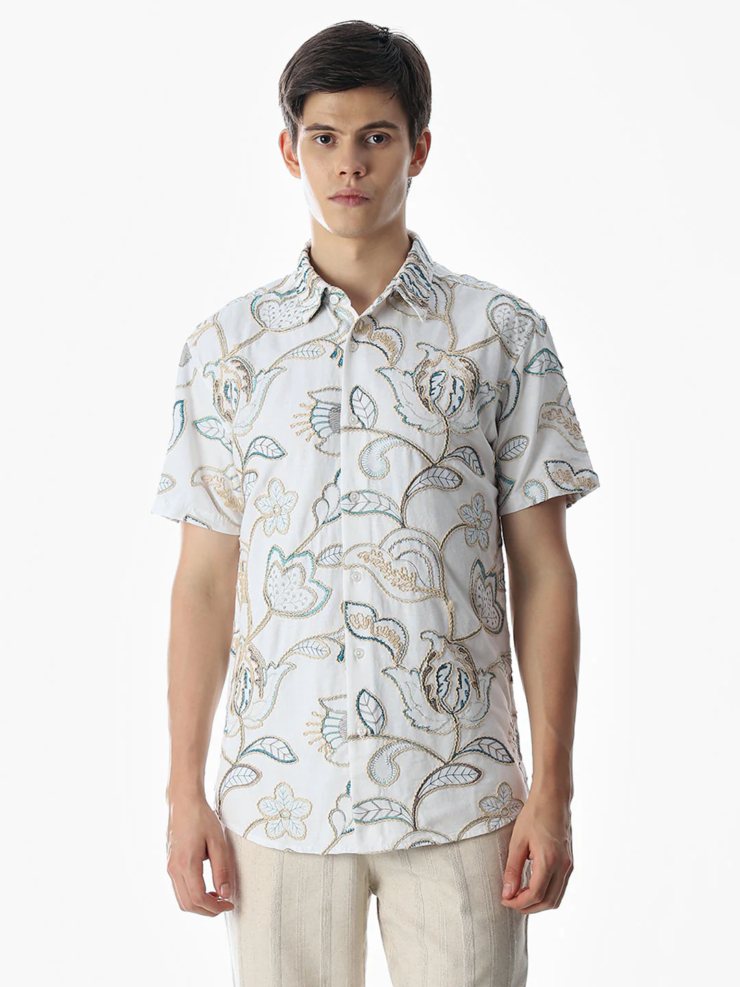 Floral Embroidered Cotton Shirt - Image 2