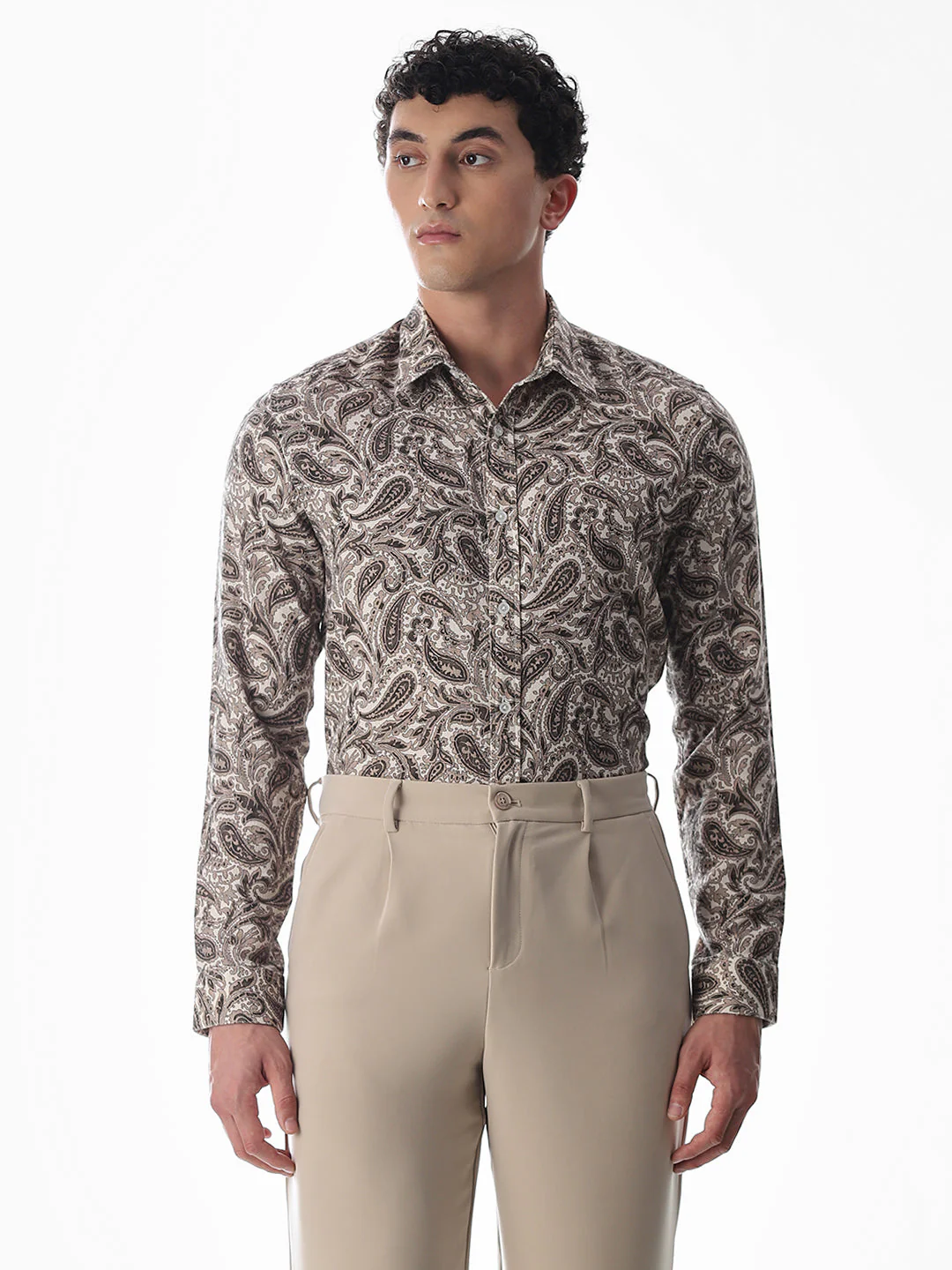 Brown Paisley Print Cotton Shirt - Image 2