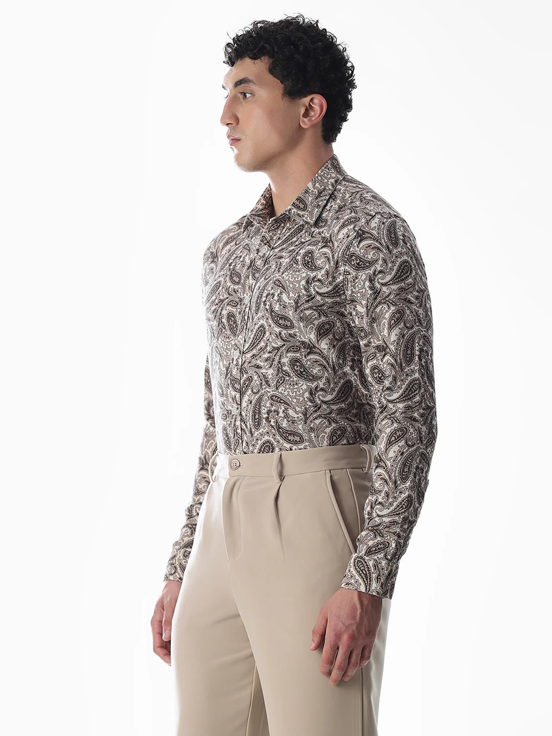 Brown Paisley Print Cotton Shirt - Image 3