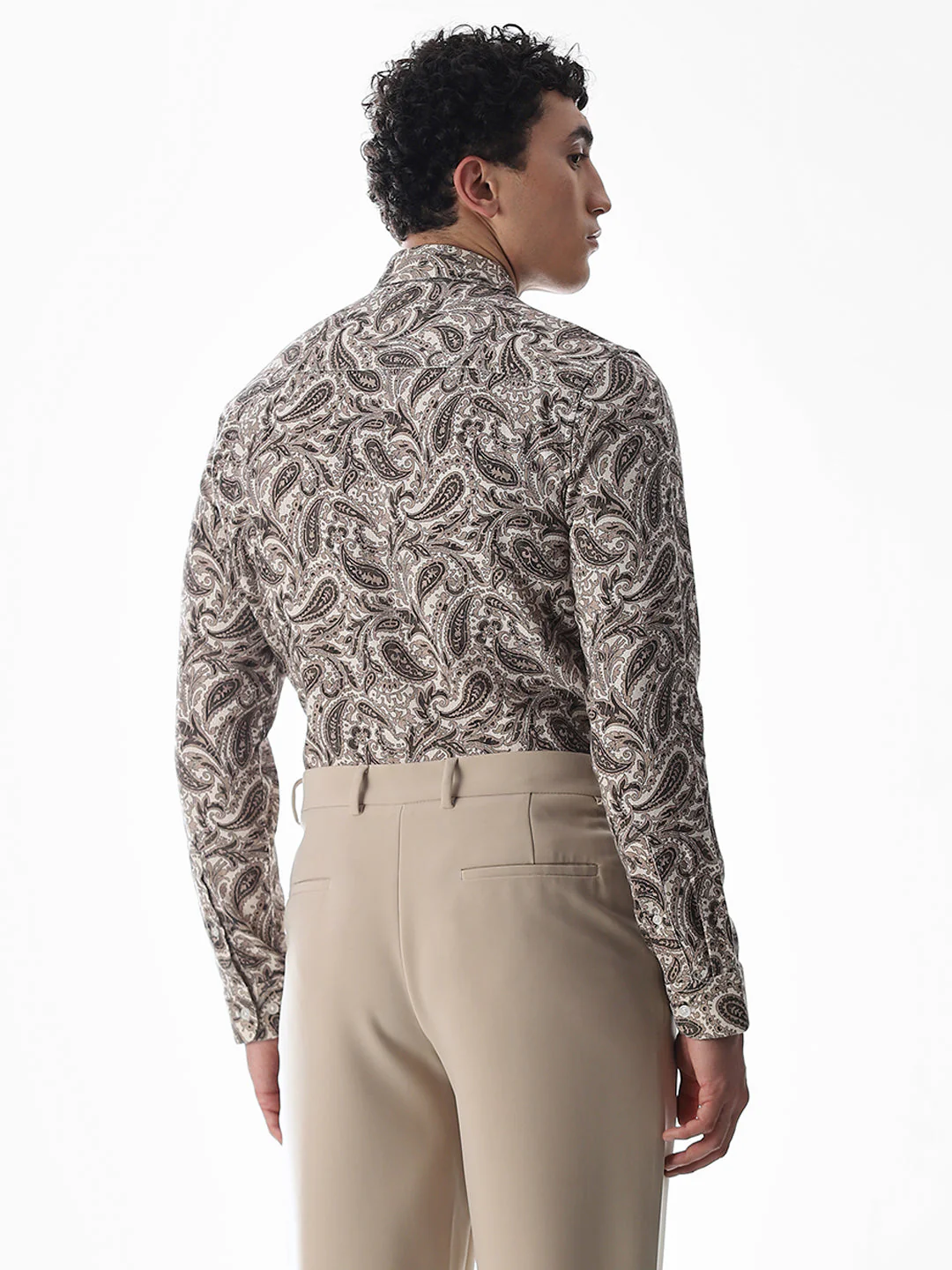 Brown Paisley Print Cotton Shirt - Image 4
