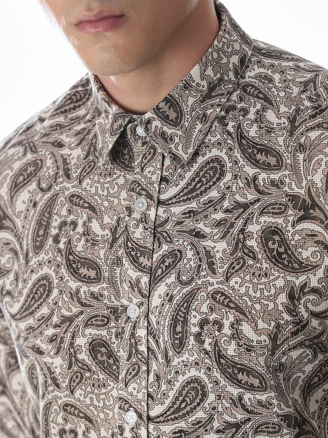 Brown Paisley Print Cotton Shirt - Image 5