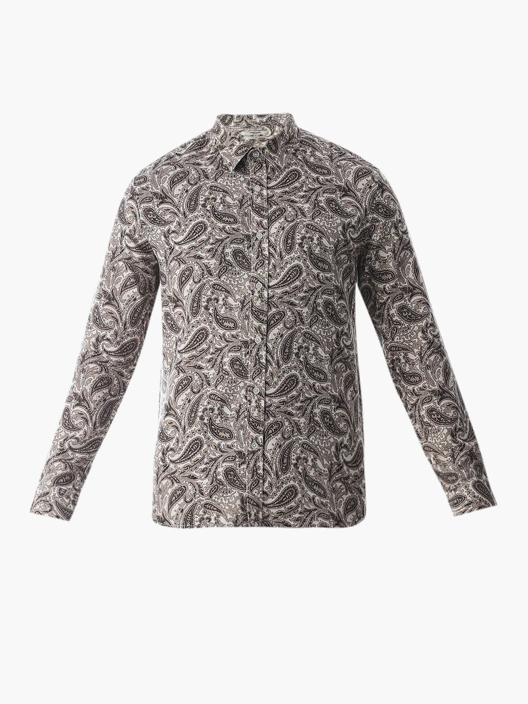 Brown Paisley Print Cotton Shirt - Image 7
