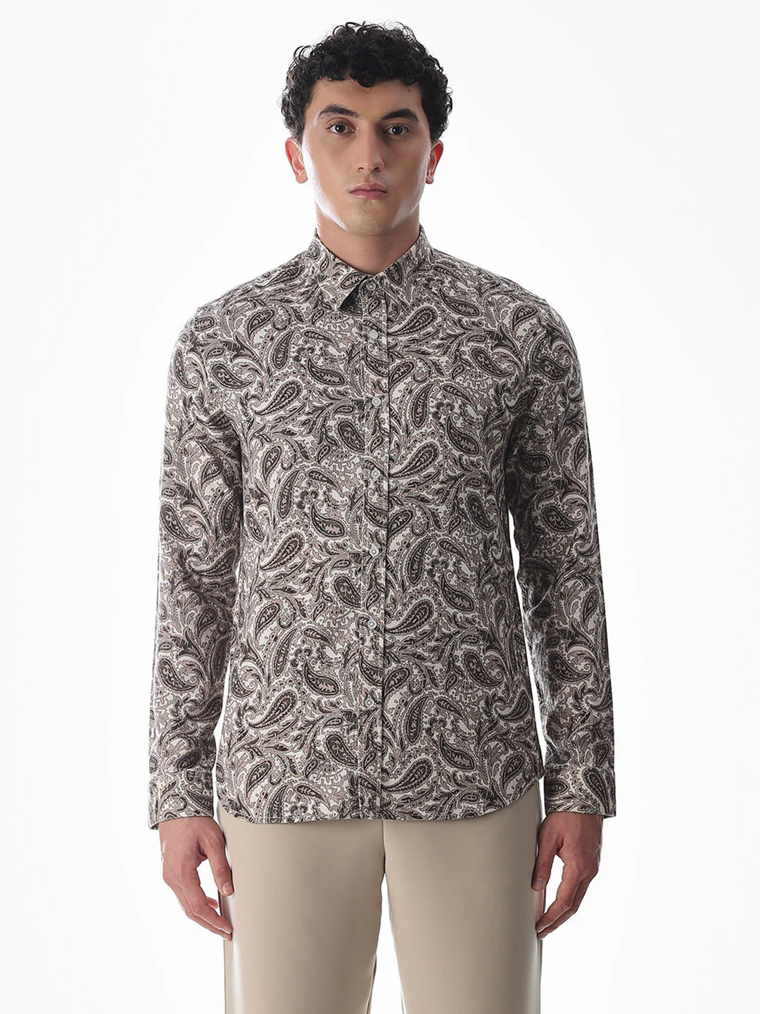 Brown Paisley Print Cotton Shirt - Image 8
