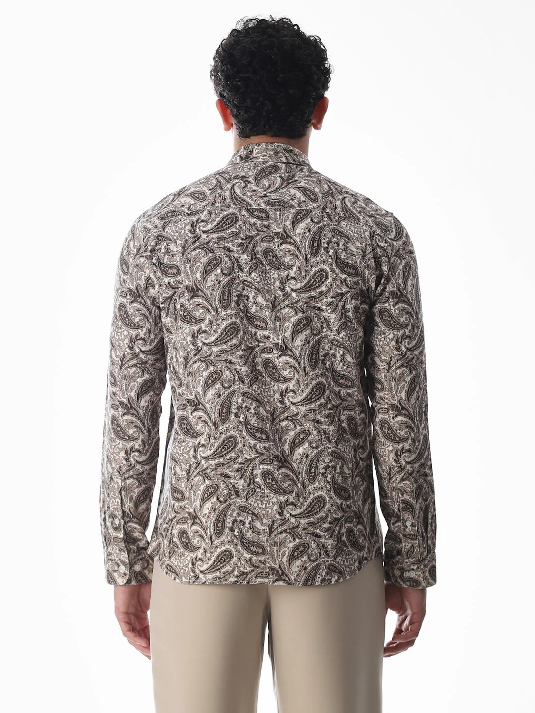 Brown Paisley Print Cotton Shirt - Image 9