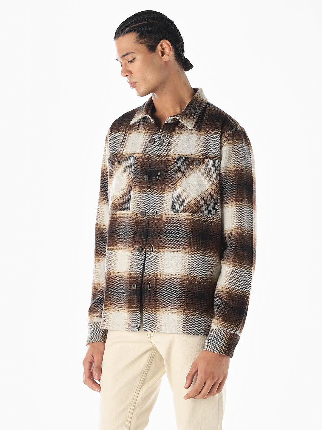 Check Oversized Cotton Shirt - Image 3