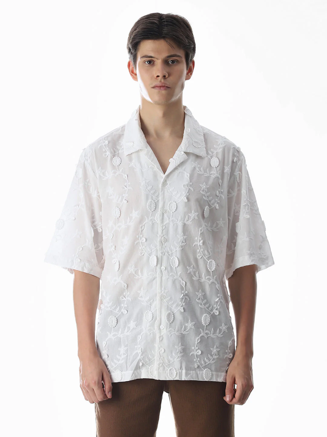 White Embroidered Oversized Shirt - Image 8