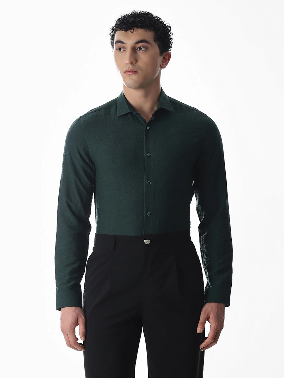 Slim Fit Dobby Shirt - Green - Image 2