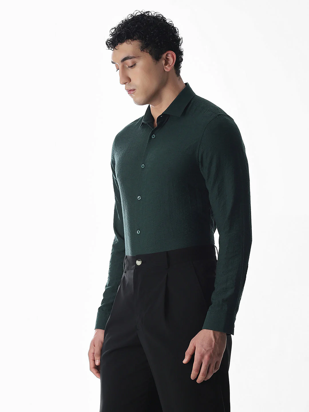 Slim Fit Dobby Shirt - Green - Image 3