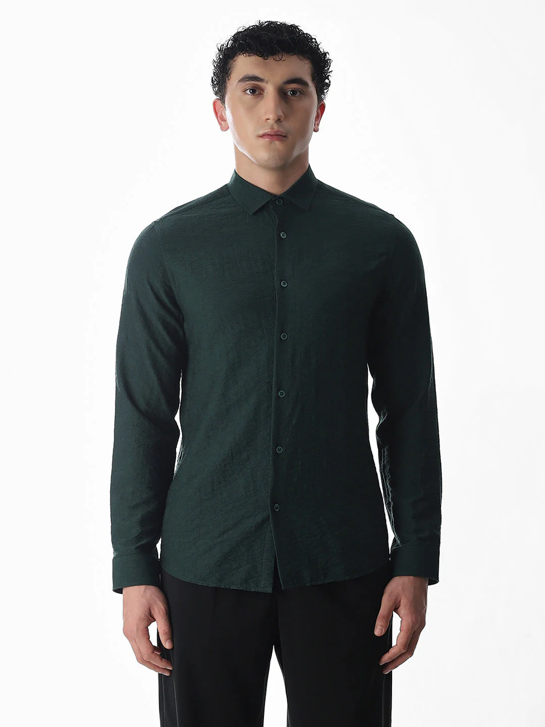 Slim Fit Dobby Shirt - Green - Image 8