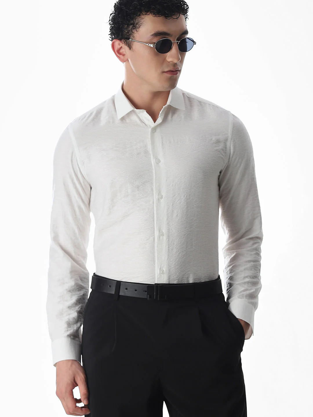 Slim Fit Dobby Shirt - White