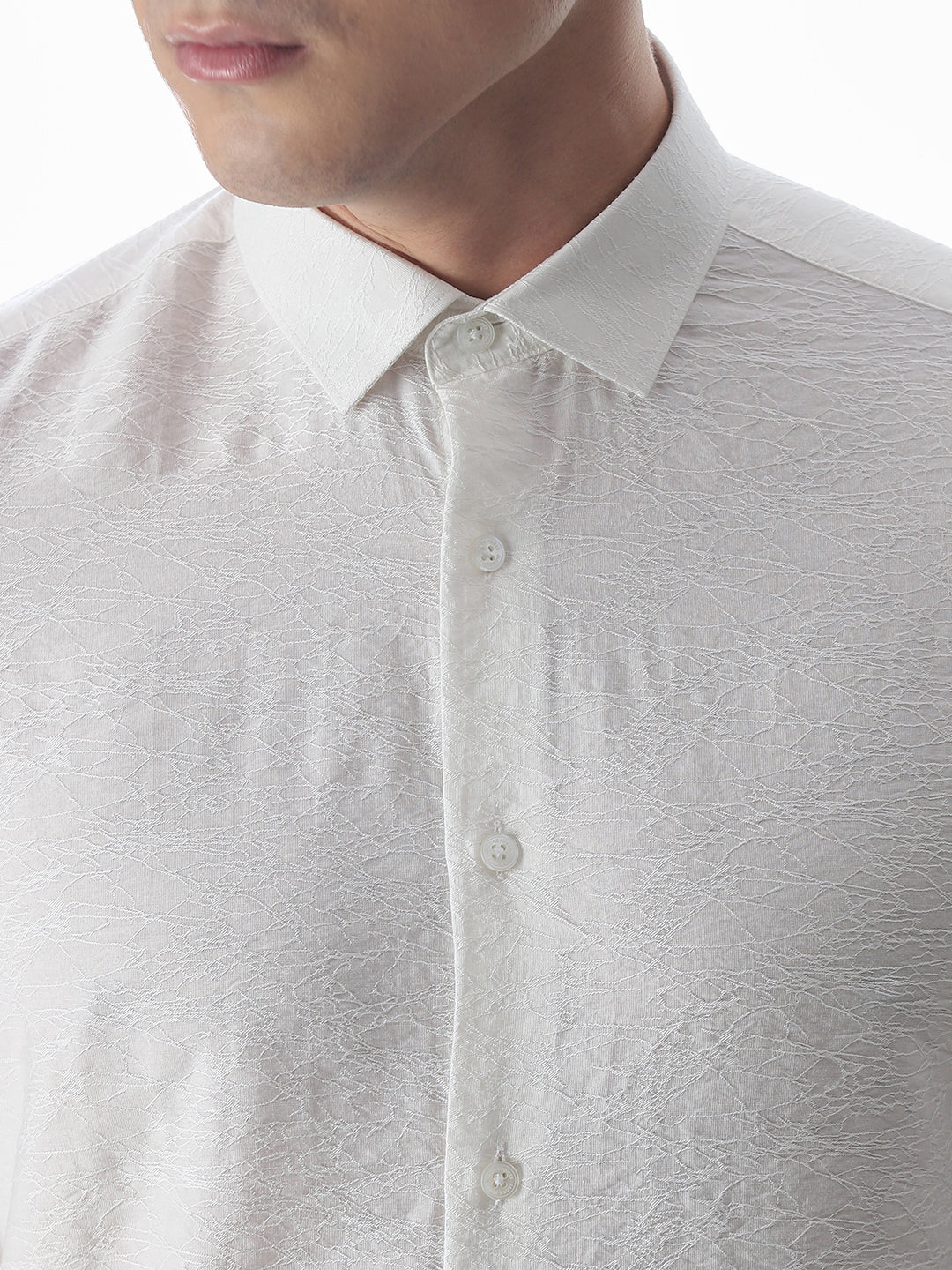 Slim Fit Dobby Shirt - White - Image 5