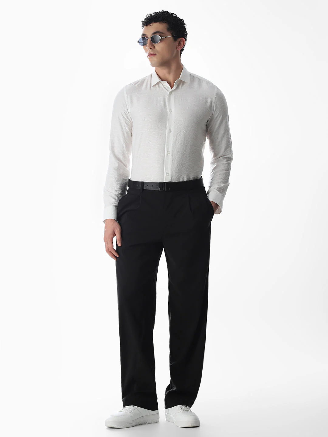 Slim Fit Dobby Shirt - White - Image 6