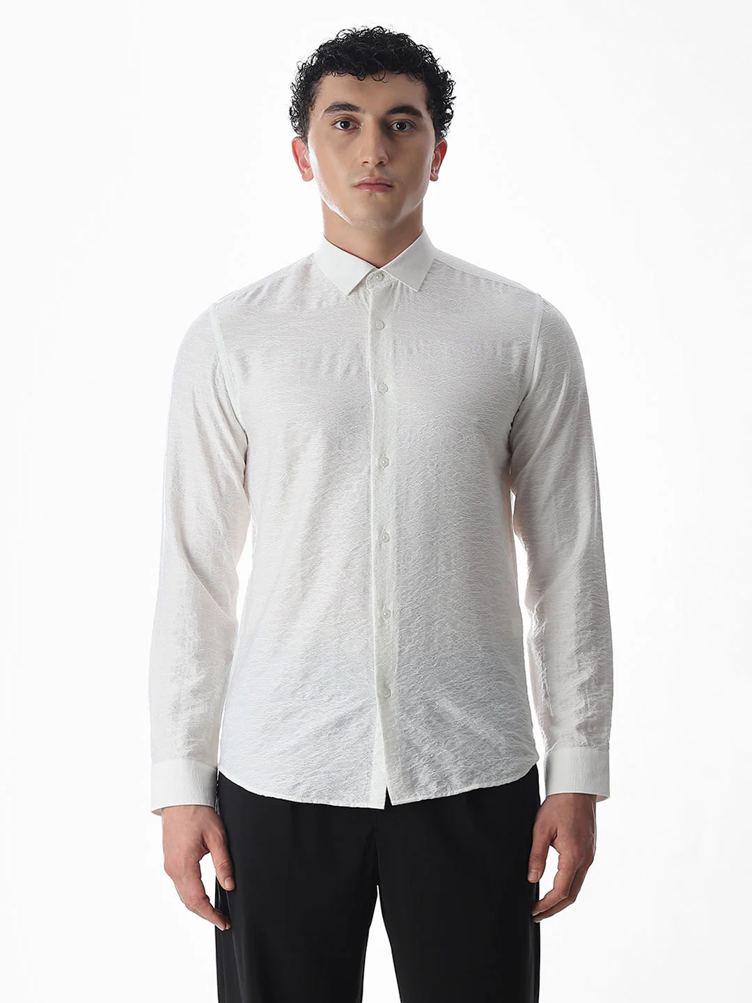 Slim Fit Dobby Shirt - White - Image 8