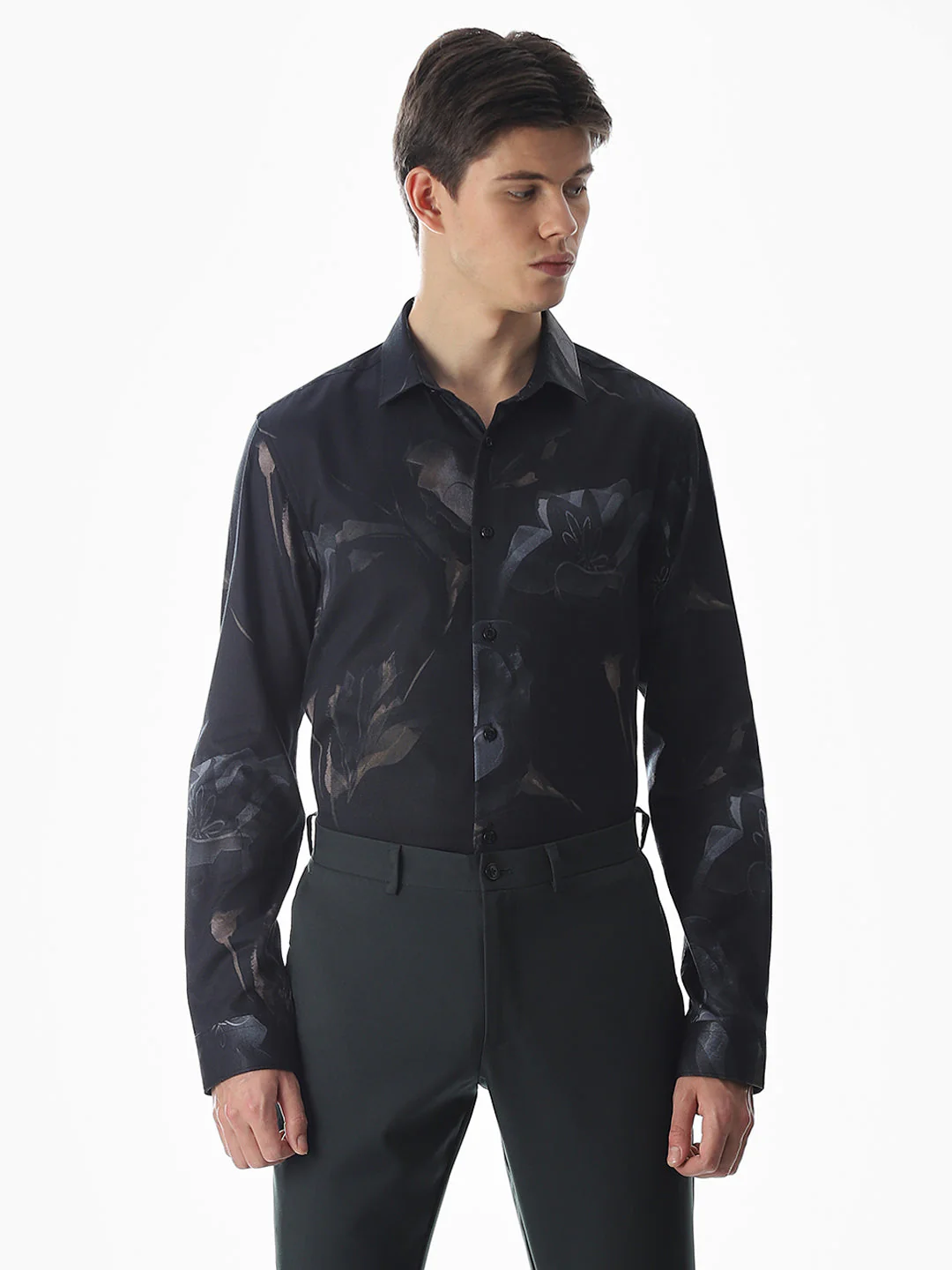 Black Floral Cotton Shirt - Image 2