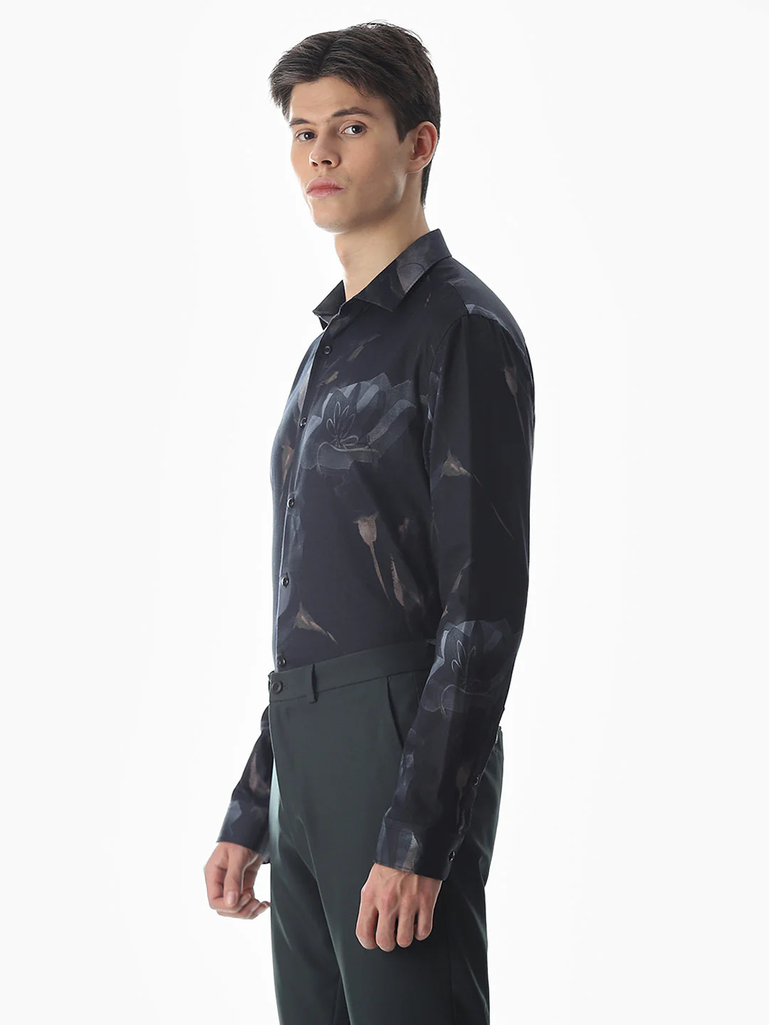 Black Floral Cotton Shirt - Image 3