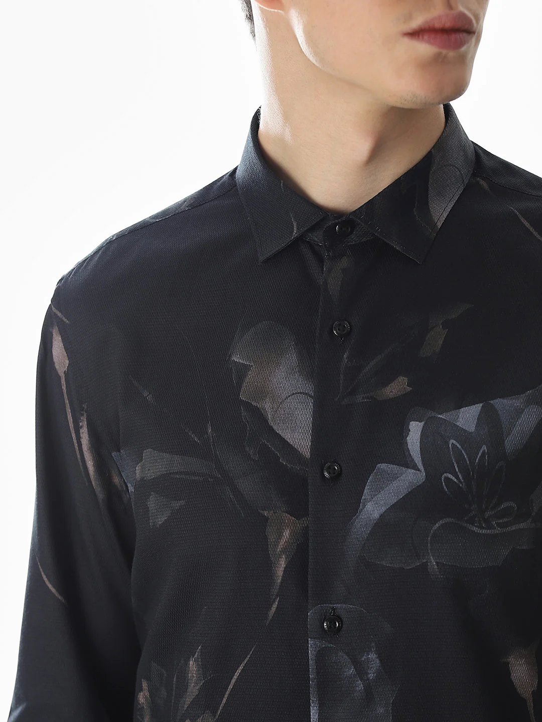 Black Floral Cotton Shirt - Image 5
