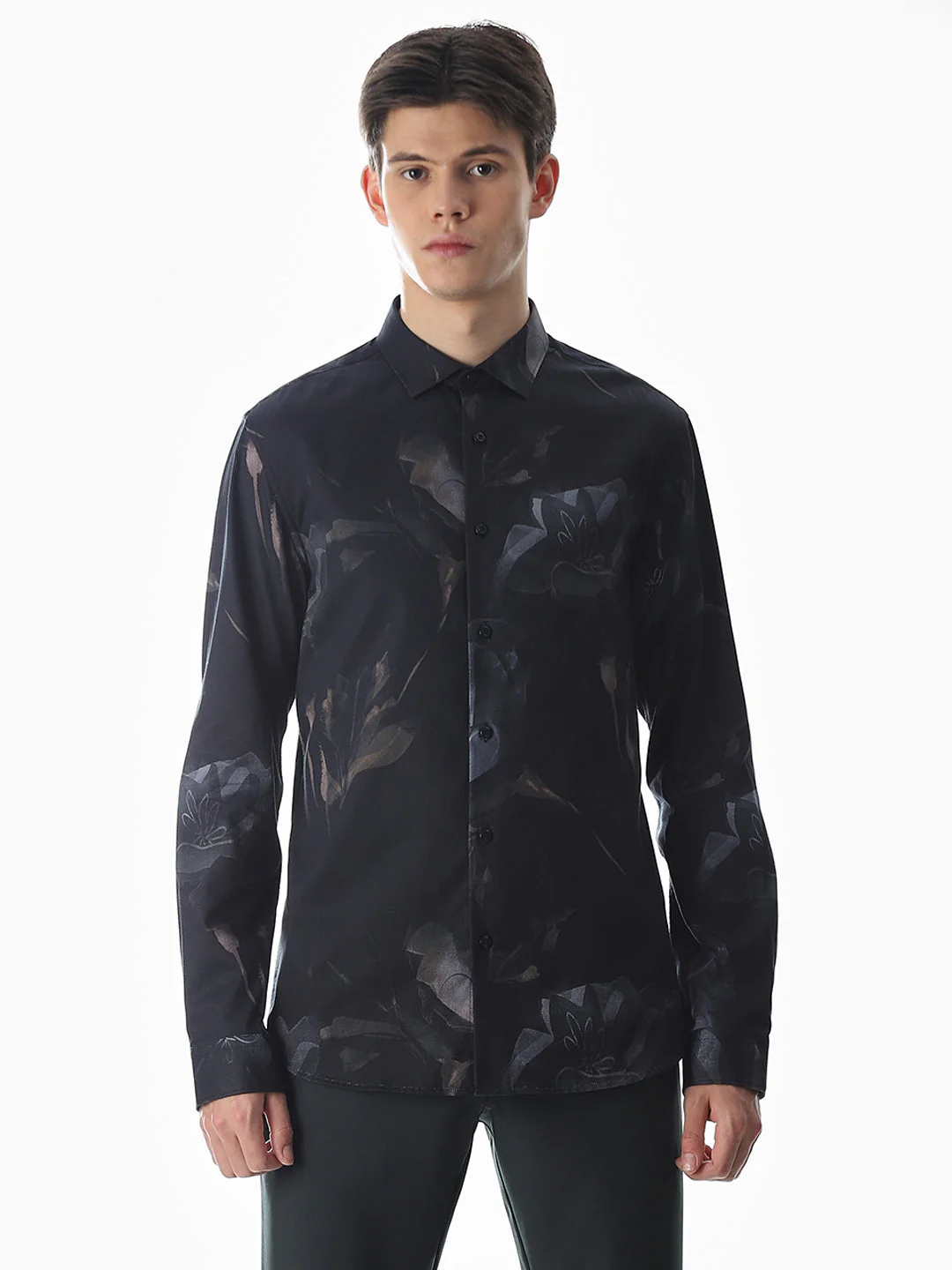 Black Floral Cotton Shirt - Image 8