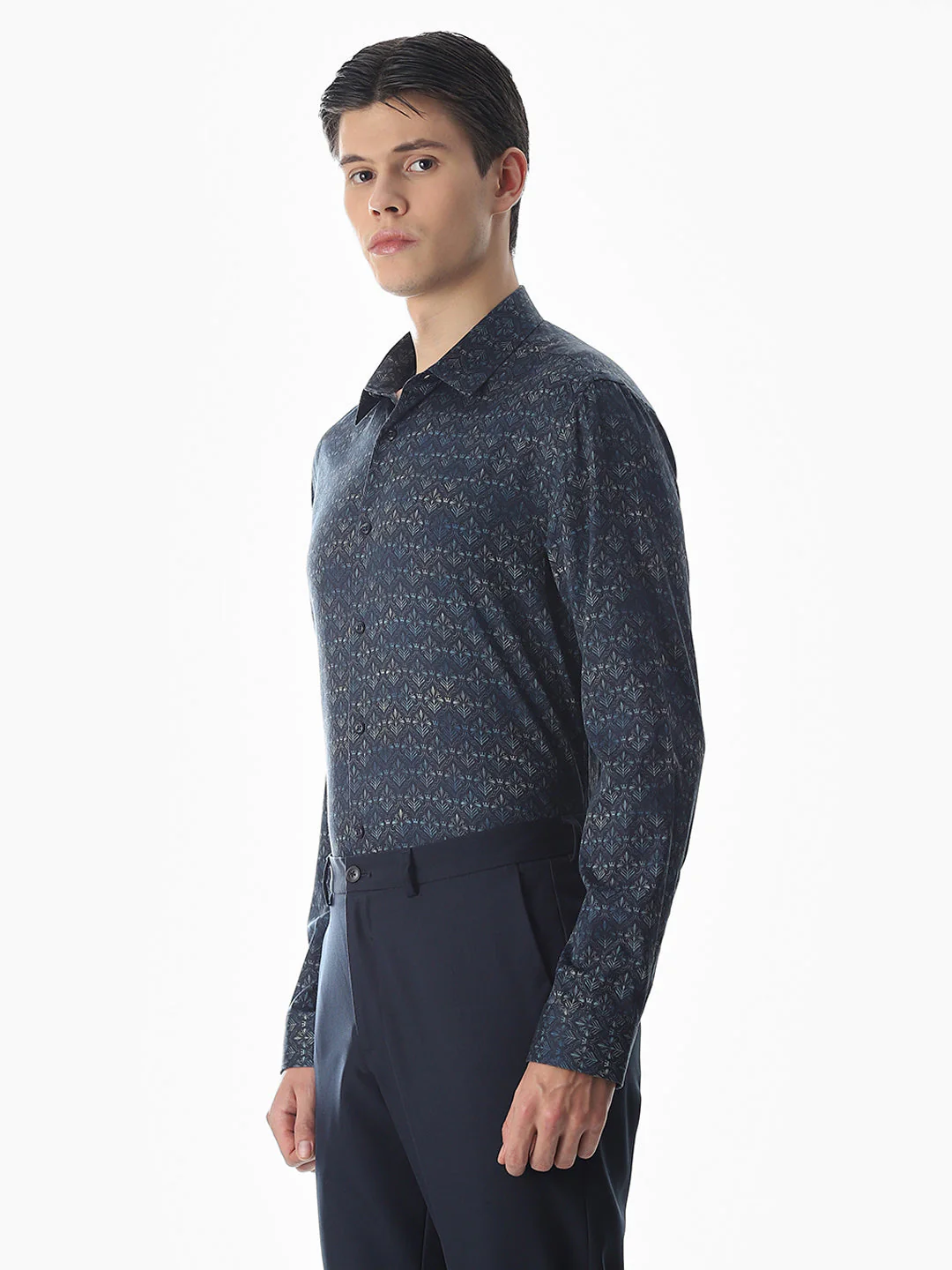 Dark Blue Printed Cotton Shirt - Image 3