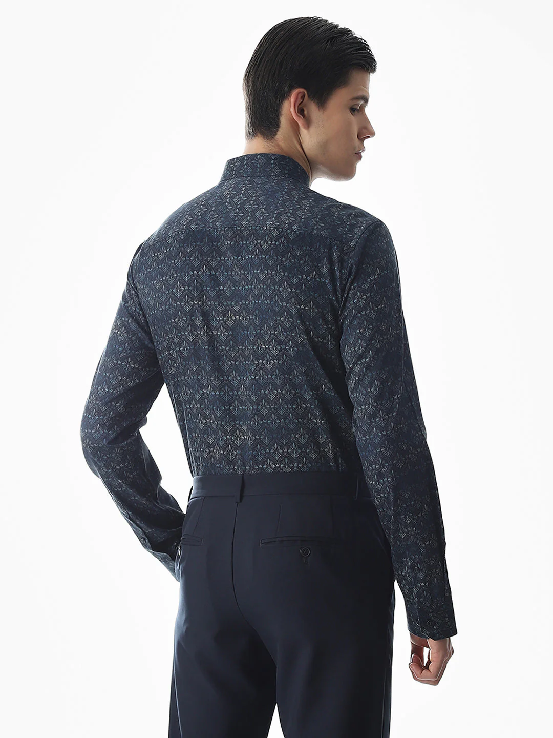 Dark Blue Printed Cotton Shirt - Image 4