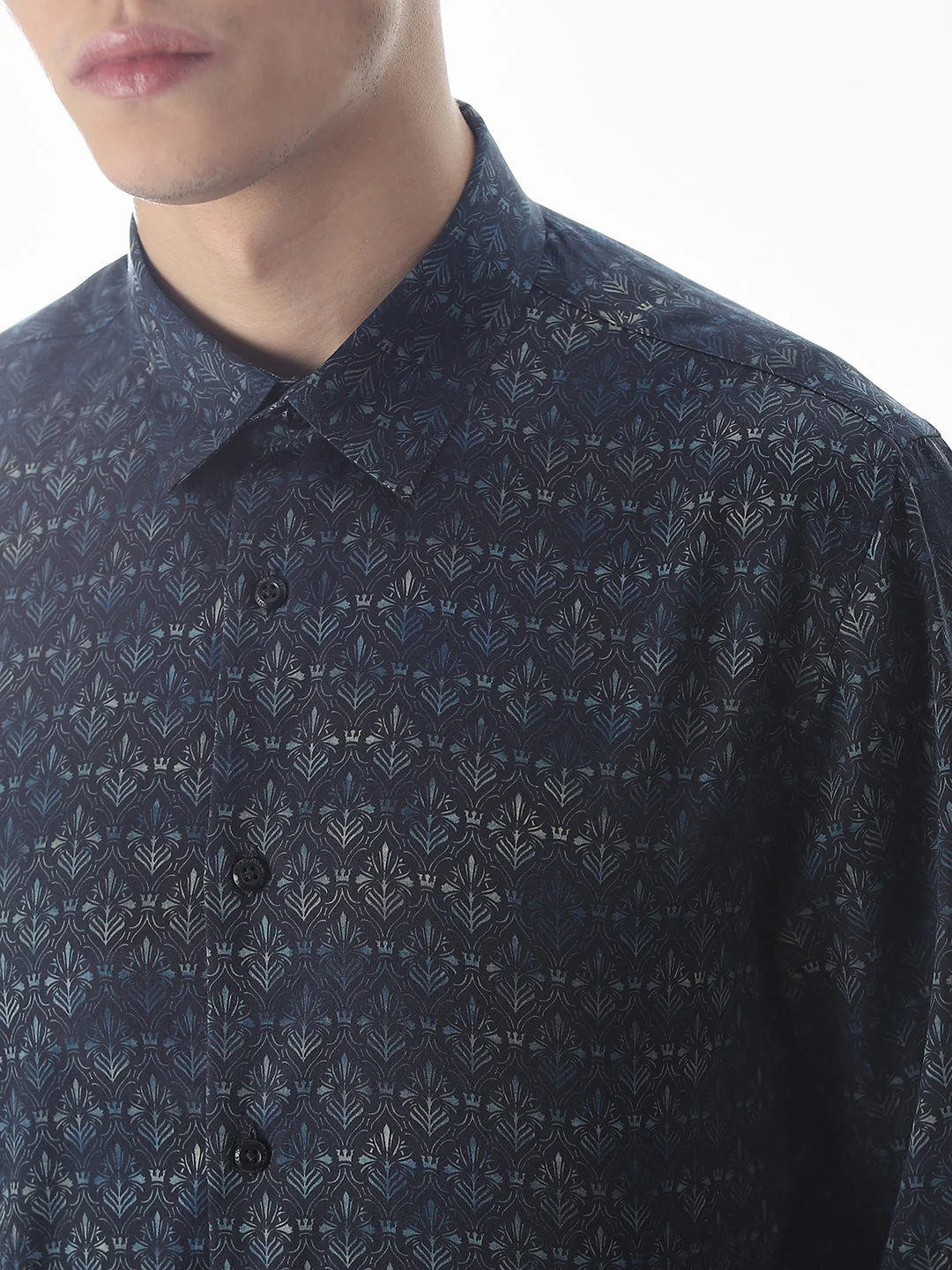 Dark Blue Printed Cotton Shirt - Image 5