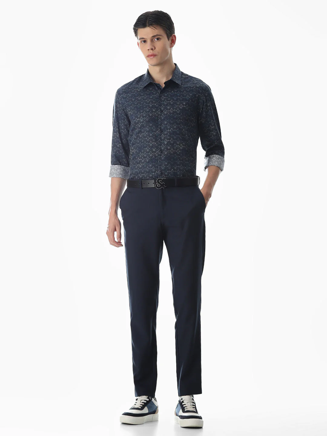 Dark Blue Printed Cotton Shirt - Image 6