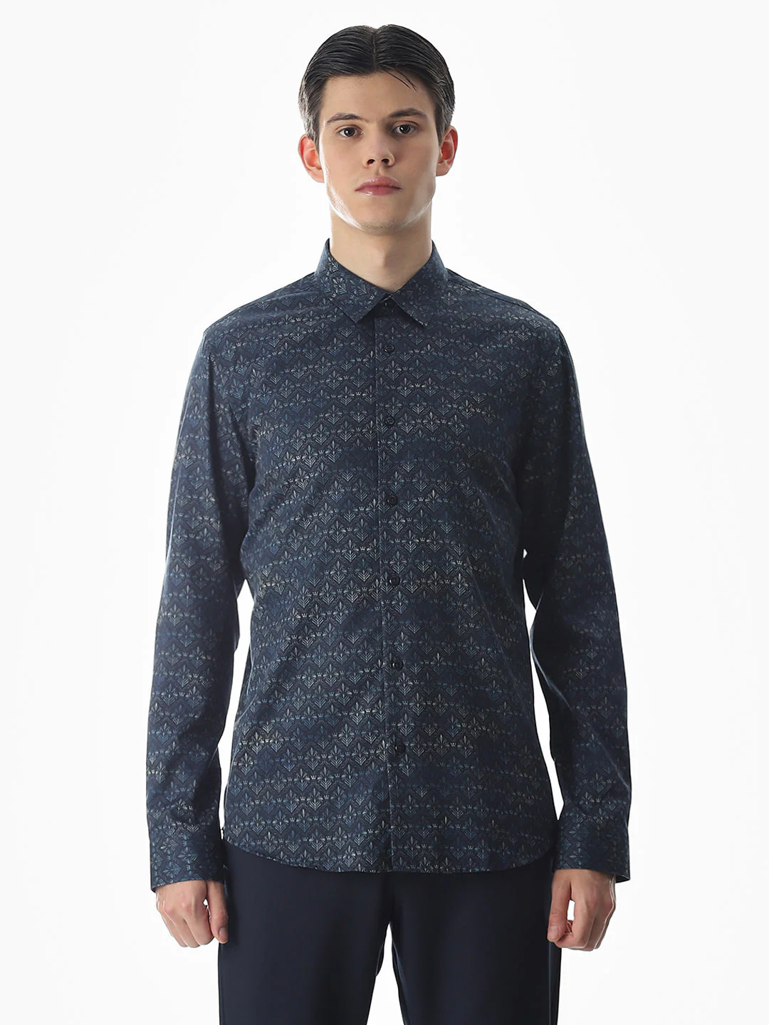 Dark Blue Printed Cotton Shirt - Image 8