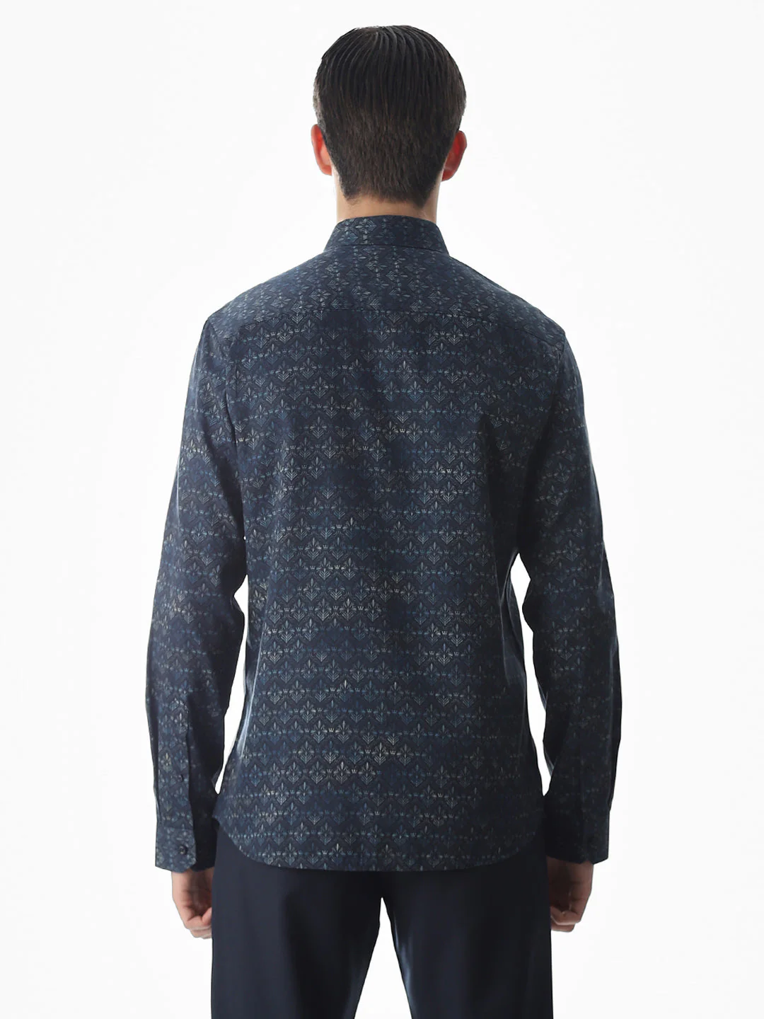 Dark Blue Printed Cotton Shirt - Image 9