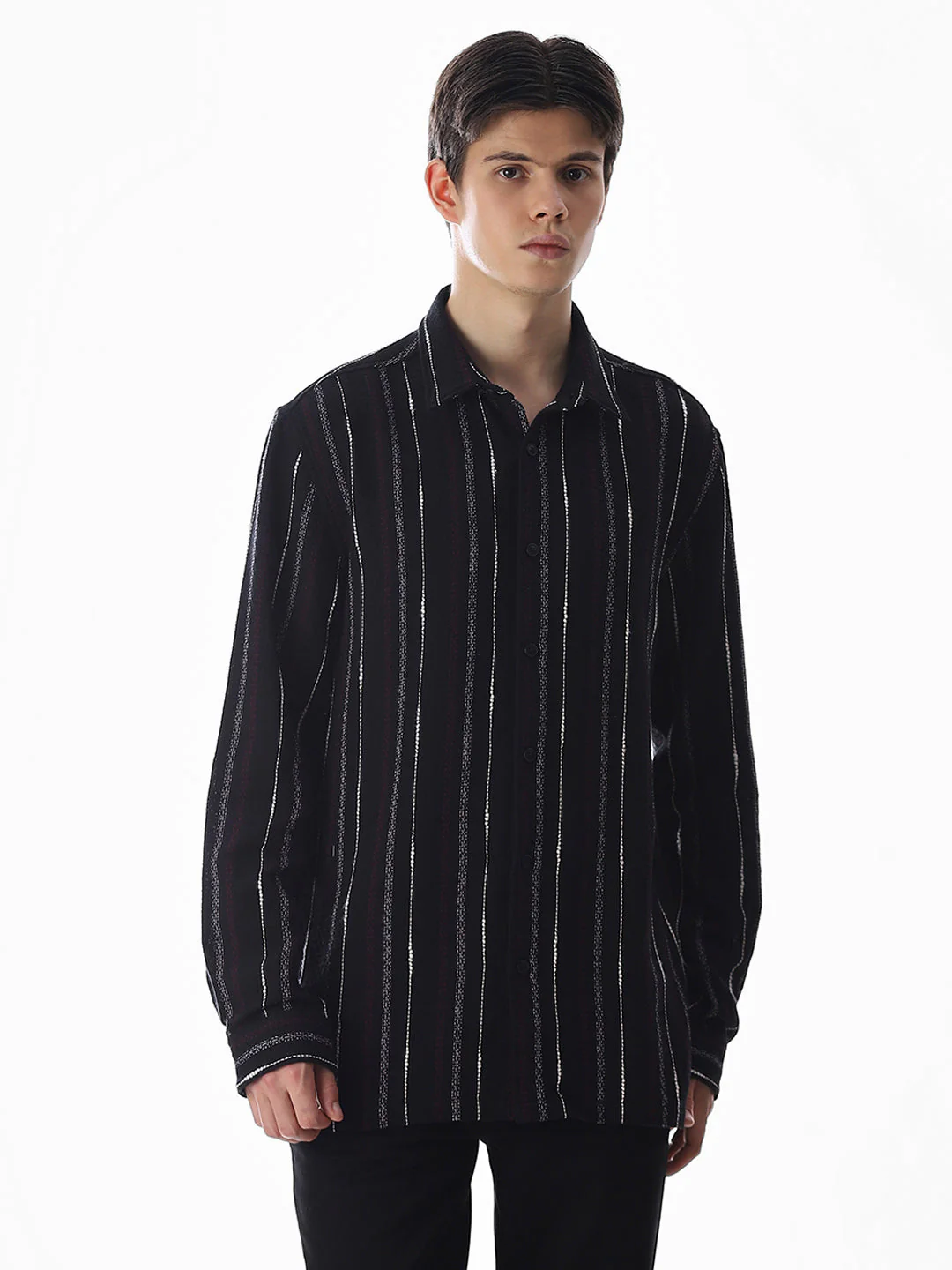 Black Striped Cotton Shirt - Image 2