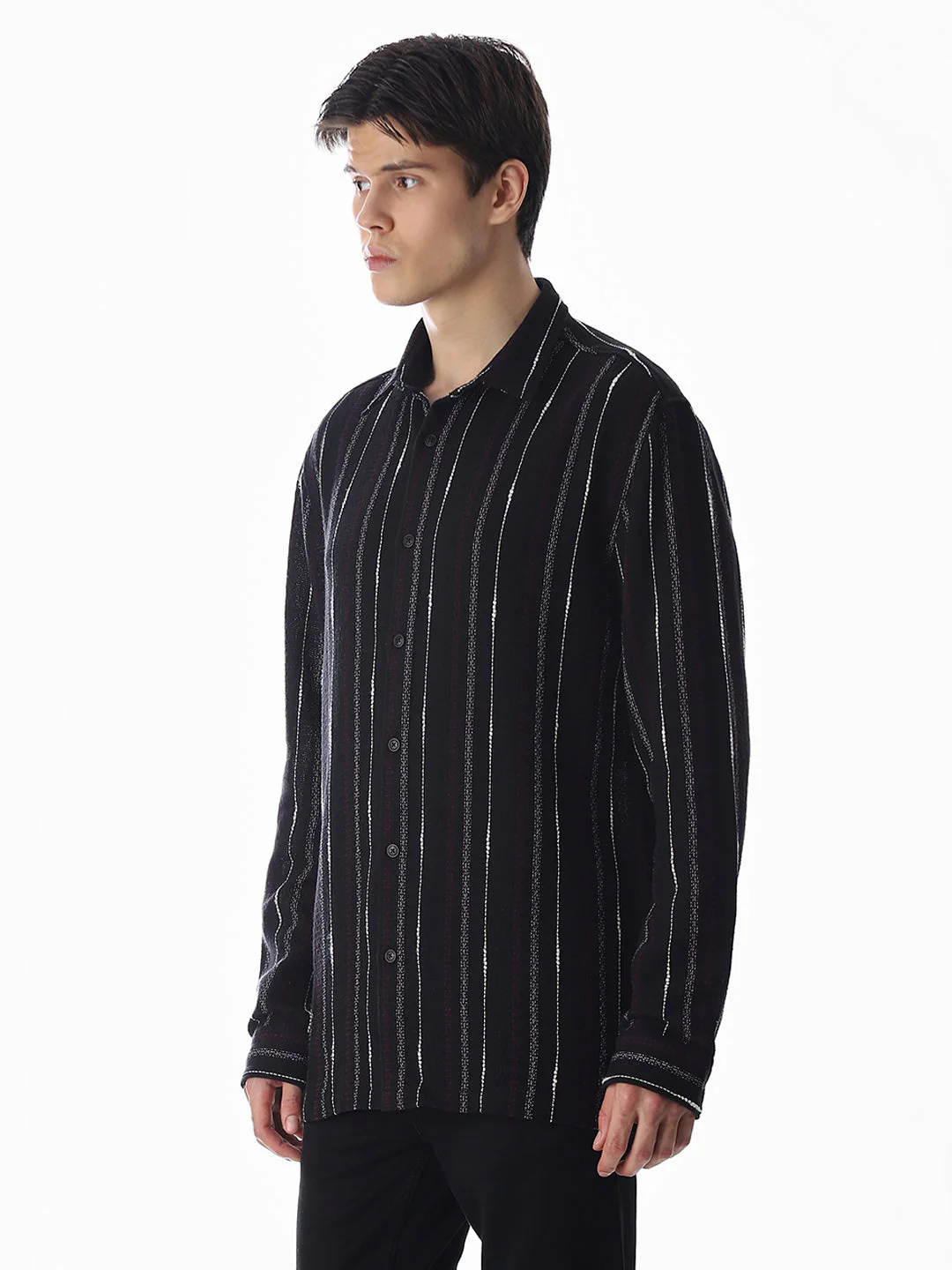 Black Striped Cotton Shirt - Image 3