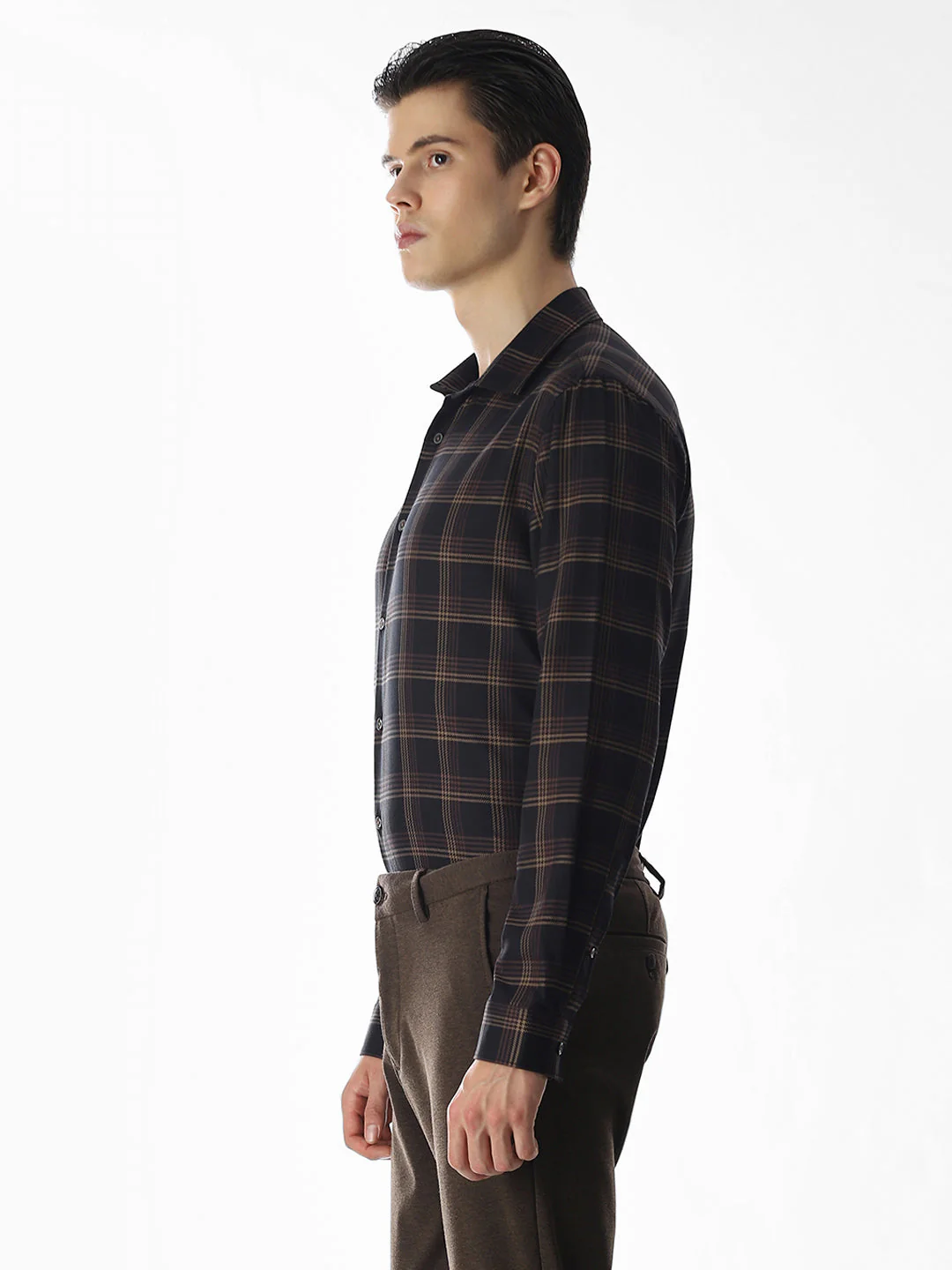 Dark Brown Check Cotton Shirt - Image 3
