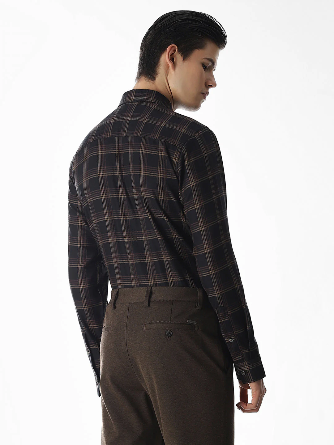Dark Brown Check Cotton Shirt - Image 4