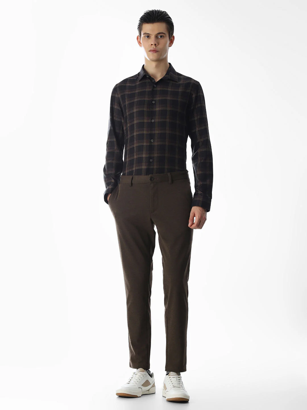 Dark Brown Check Cotton Shirt - Image 6