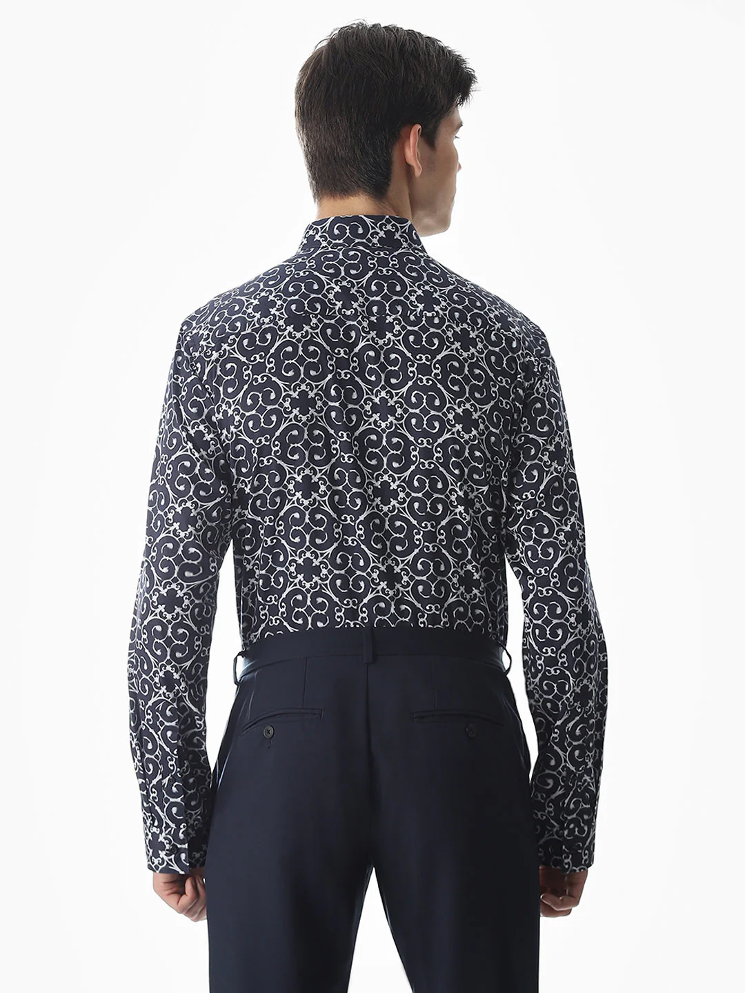 Dark Blue Printed Cotton Shirt - Image 4