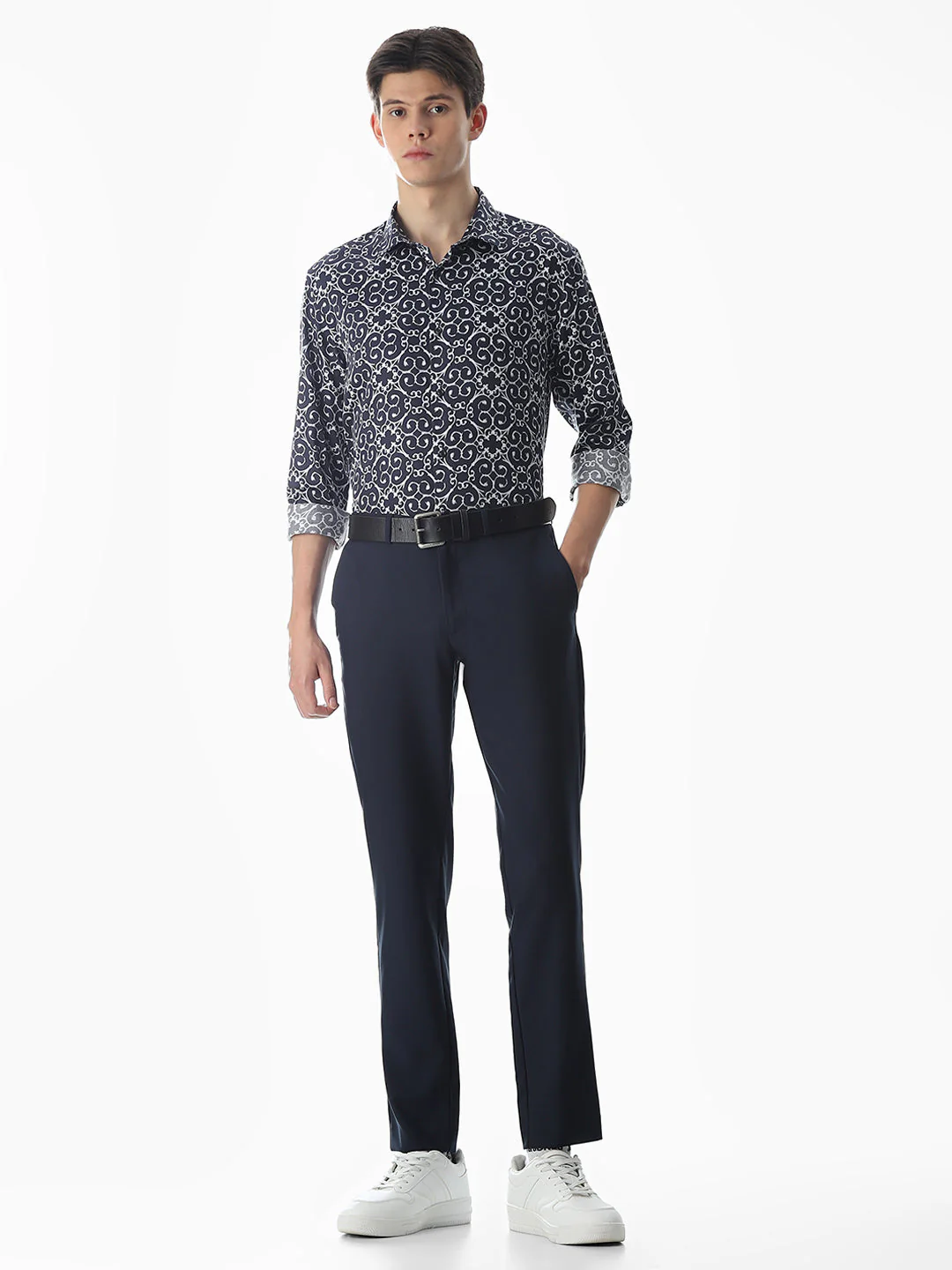Dark Blue Printed Cotton Shirt - Image 6