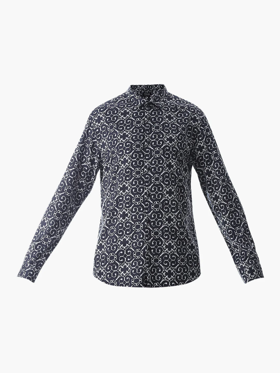 Dark Blue Printed Cotton Shirt - Image 7