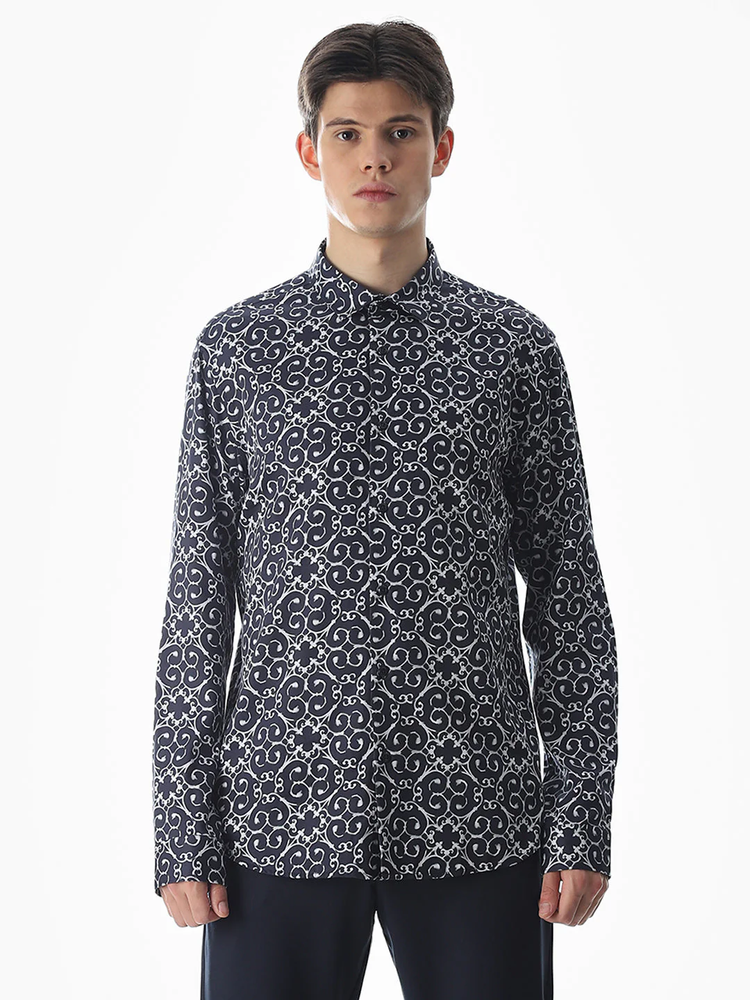 Dark Blue Printed Cotton Shirt - Image 8