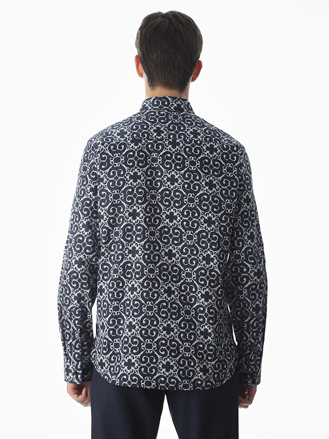 Dark Blue Printed Cotton Shirt - Image 9