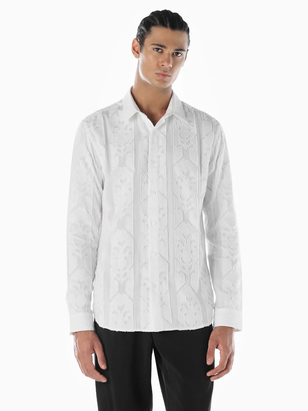 Jacquard White Cotton Shirt - Image 2