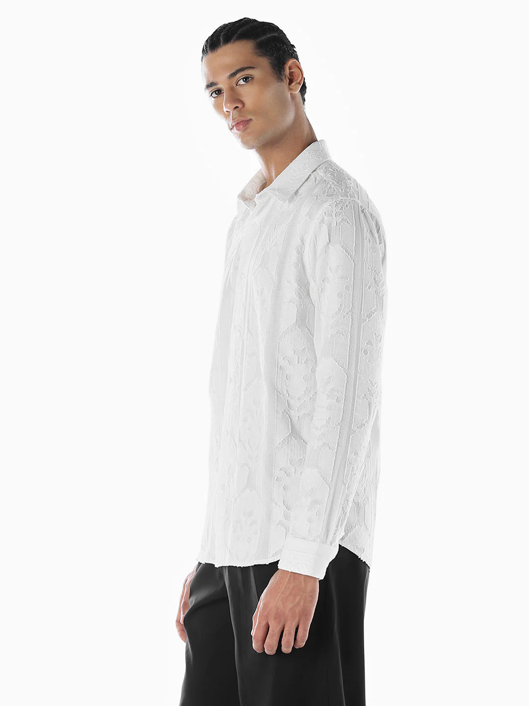Jacquard White Cotton Shirt - Image 3