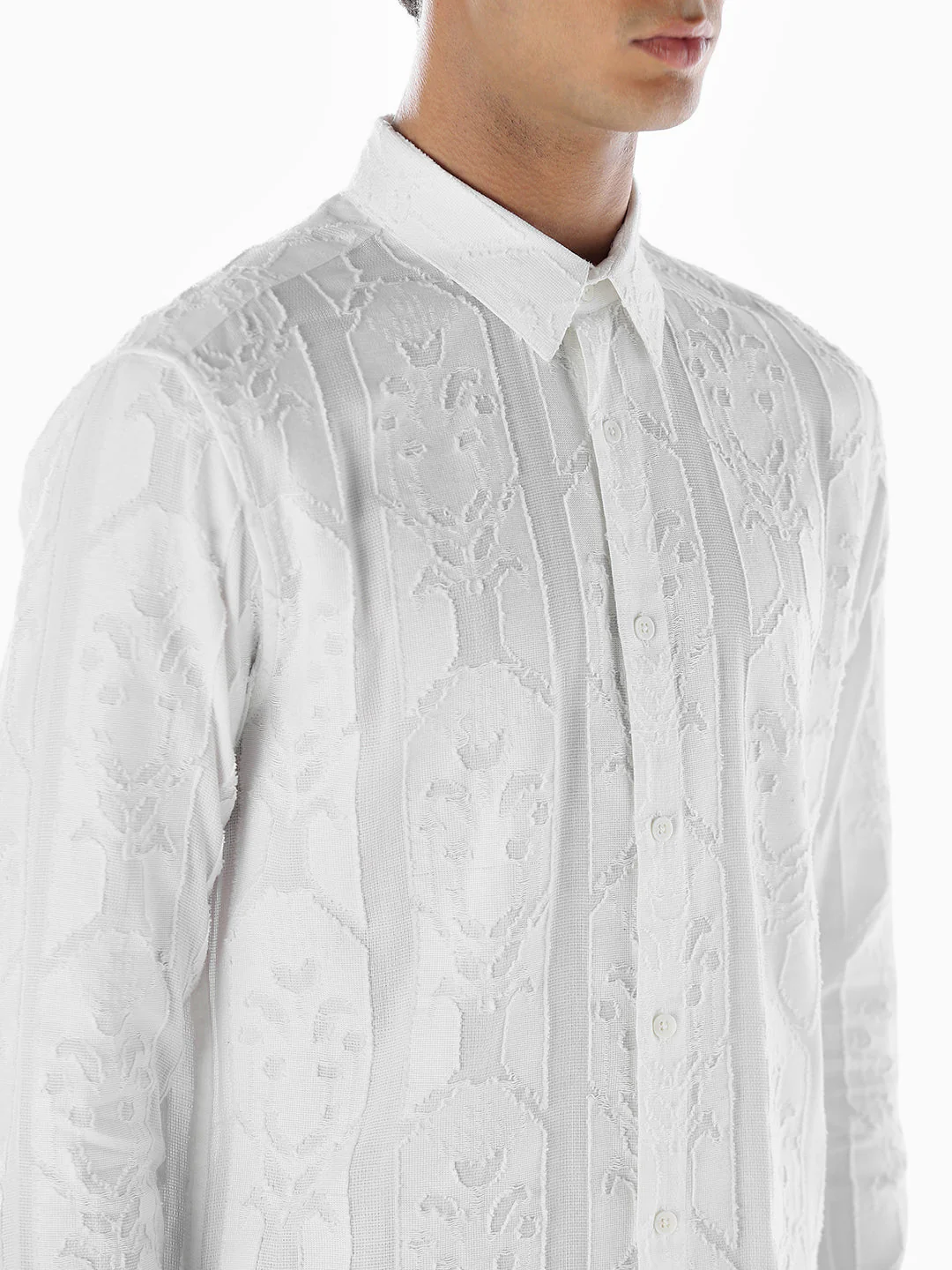 Jacquard White Cotton Shirt - Image 5