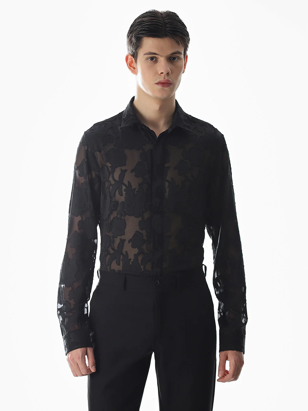 Black Jacquard Slim Fit Shirt - Image 2