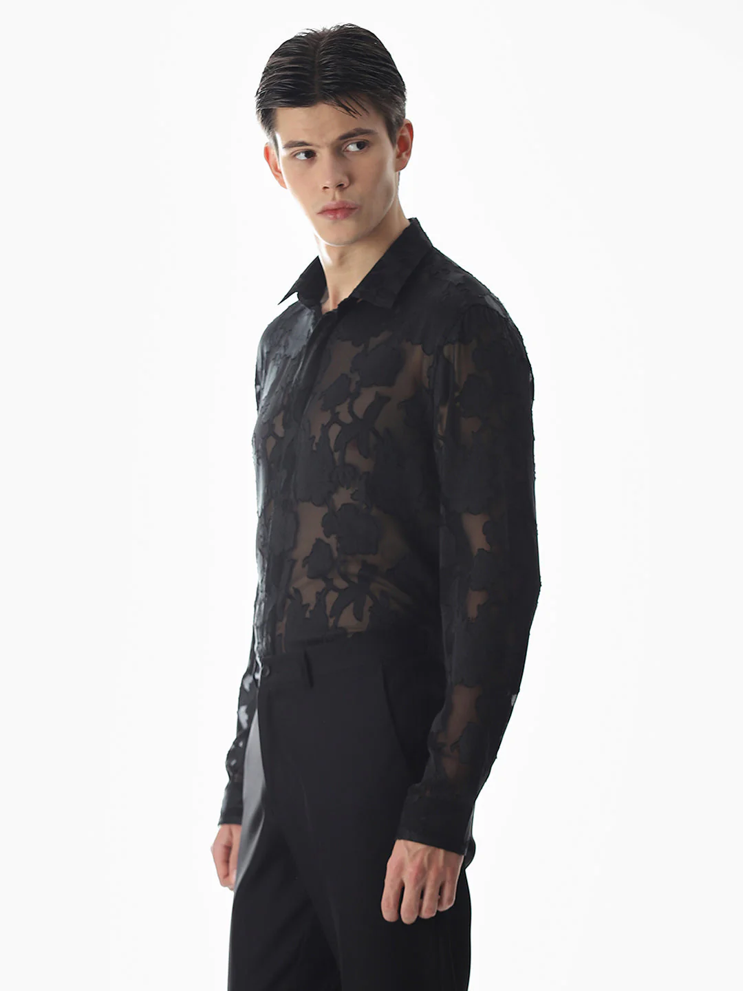 Black Jacquard Slim Fit Shirt - Image 3