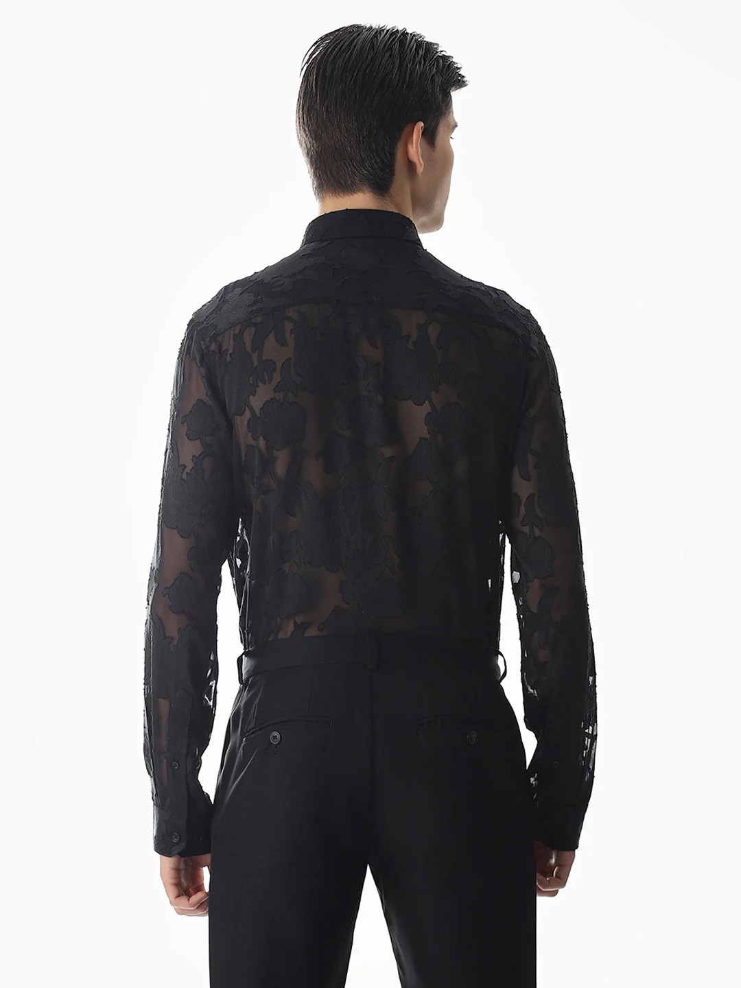 Black Jacquard Slim Fit Shirt - Image 4