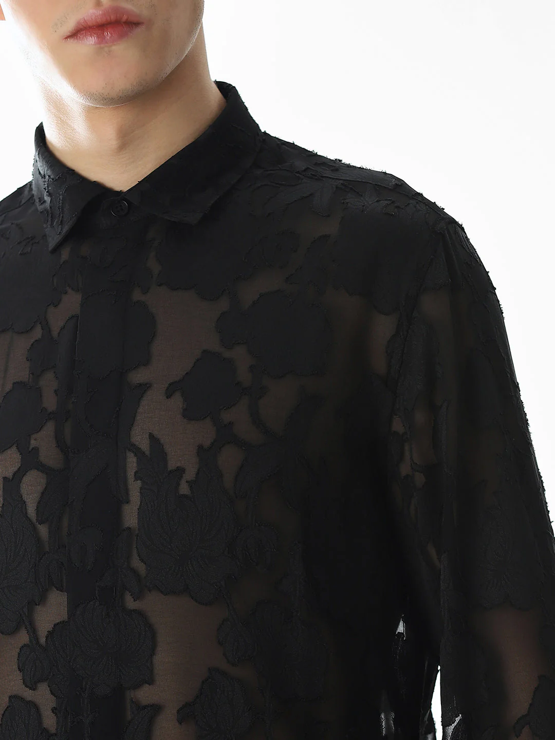 Black Jacquard Slim Fit Shirt - Image 5