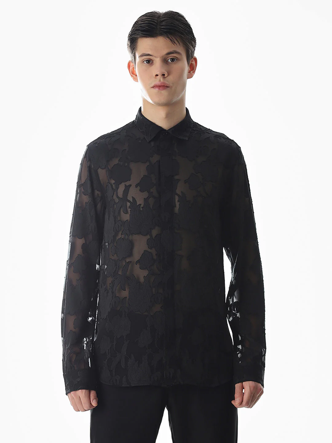 Black Jacquard Slim Fit Shirt - Image 8