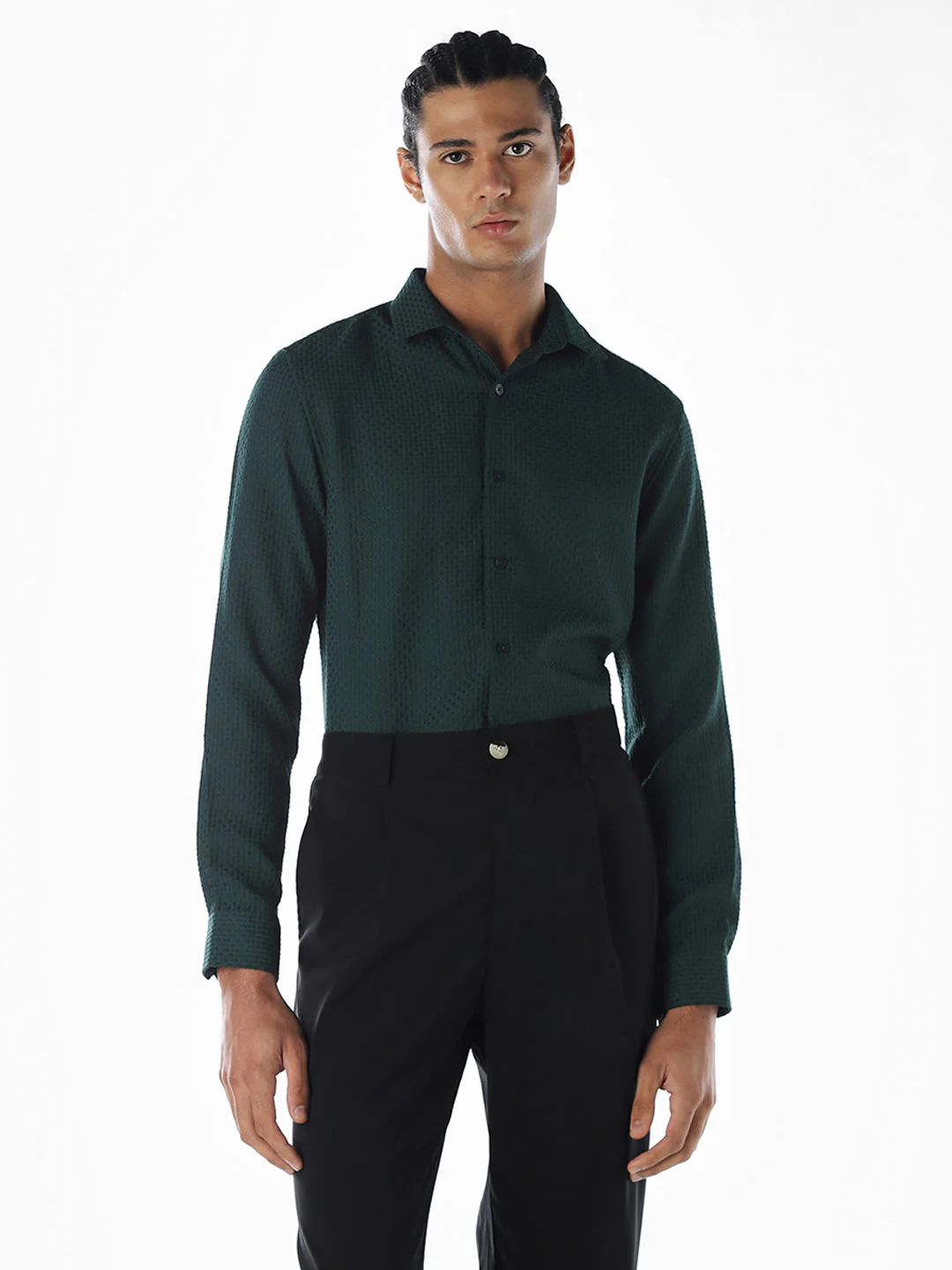 Dobby Slim Fit Green Shirt - Image 2