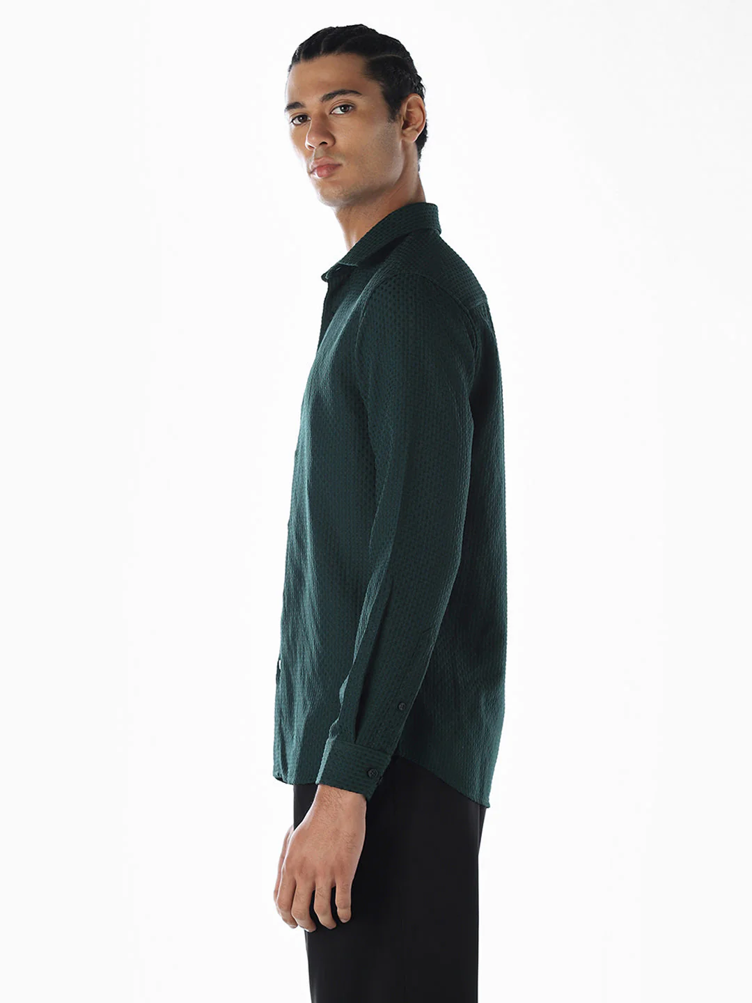 Dobby Slim Fit Green Shirt - Image 3