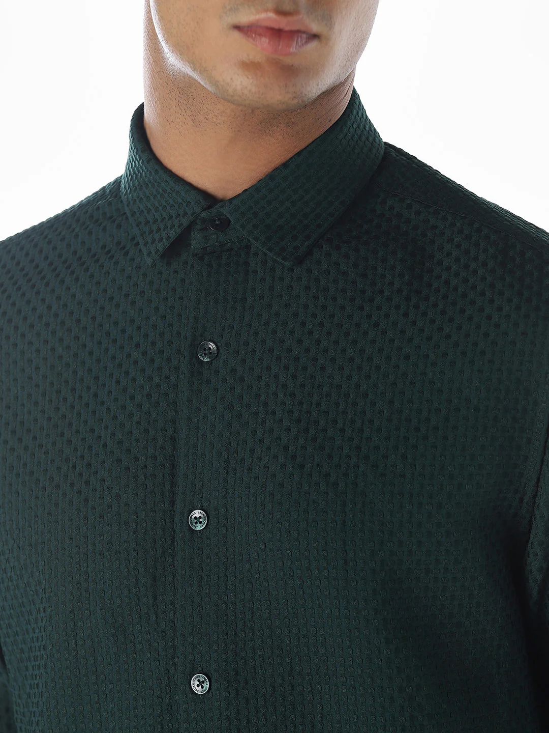 Dobby Slim Fit Green Shirt - Image 5