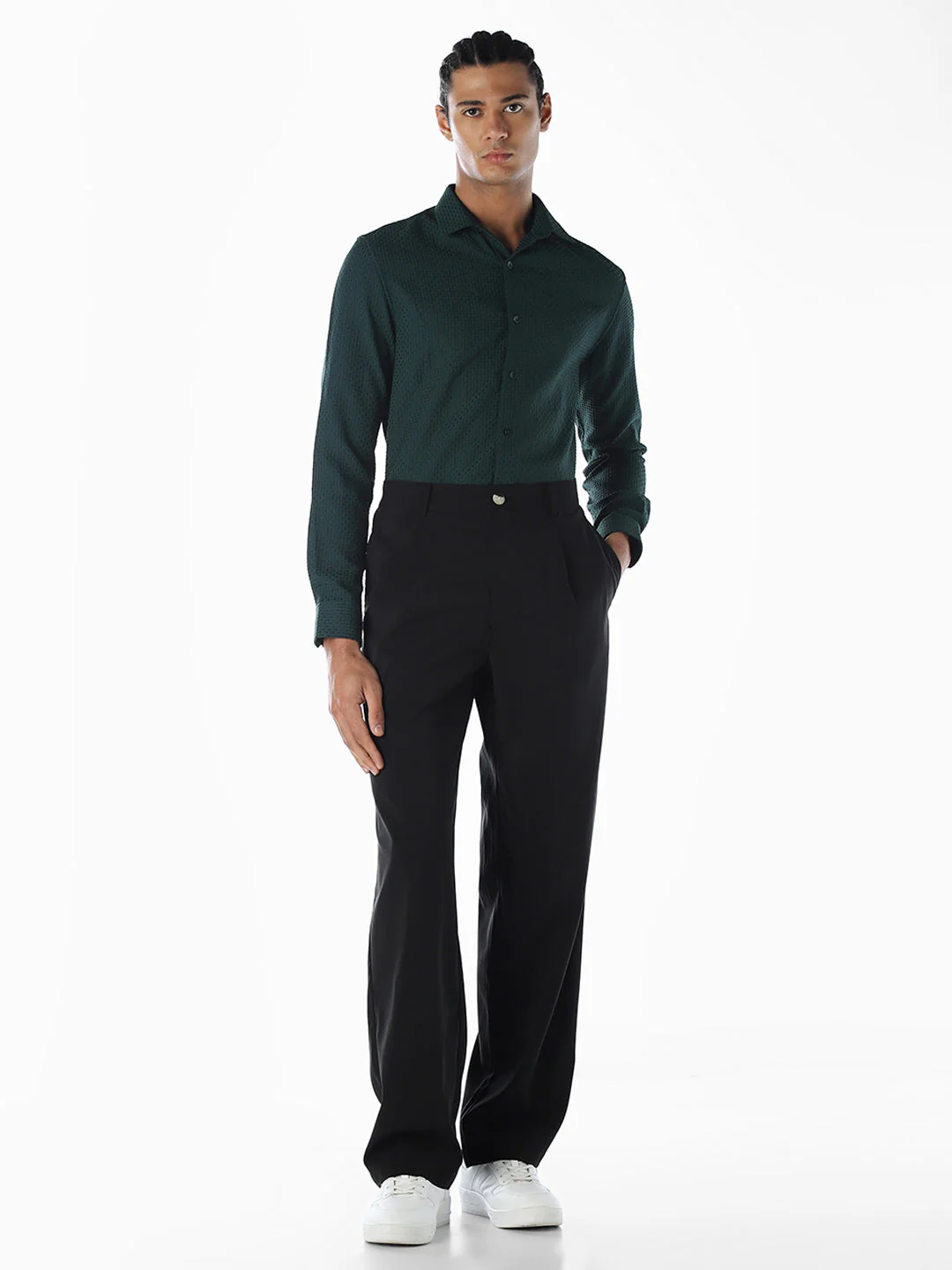 Dobby Slim Fit Green Shirt - Image 6